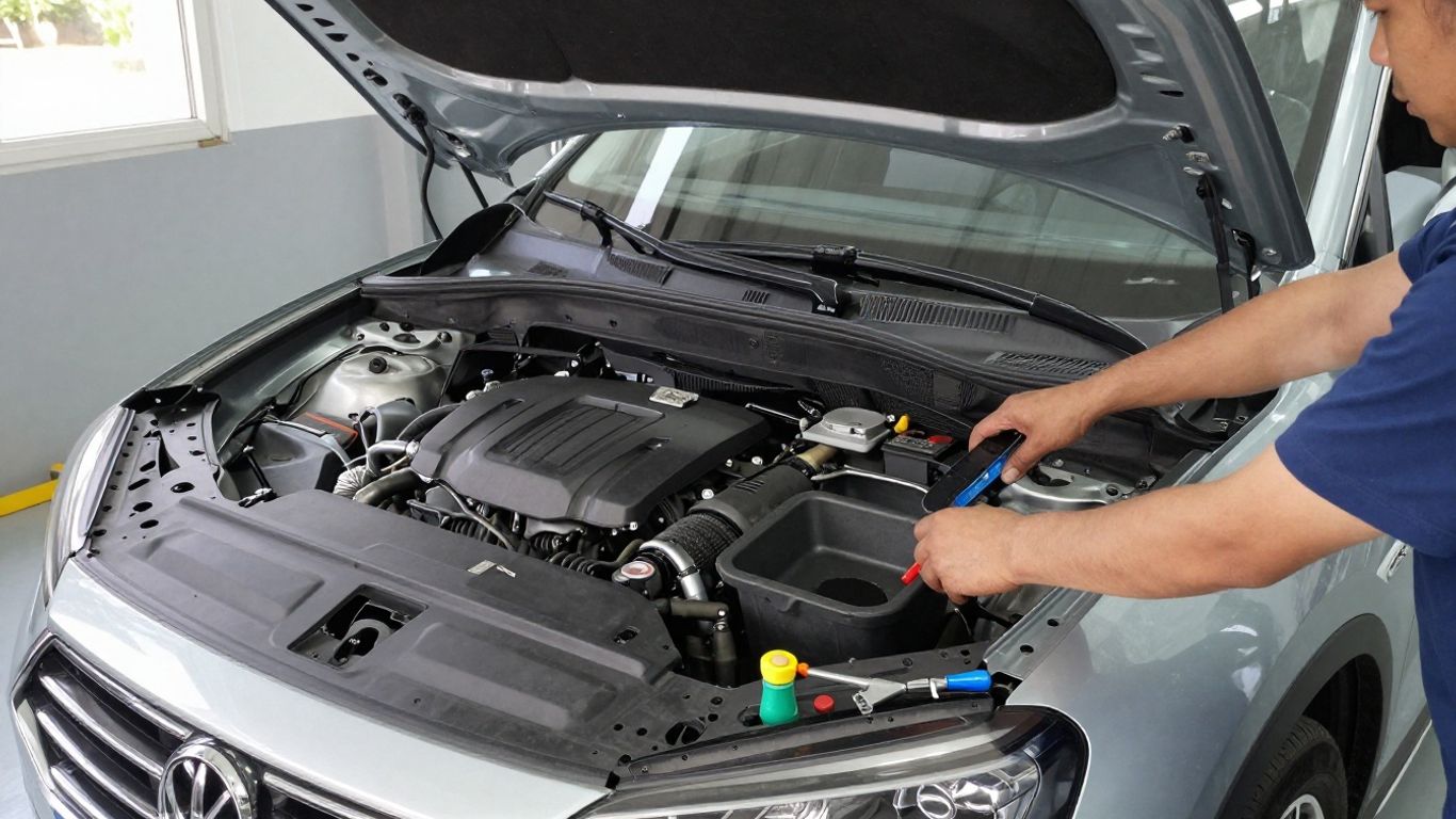 MG vehicle in workshop during oil service