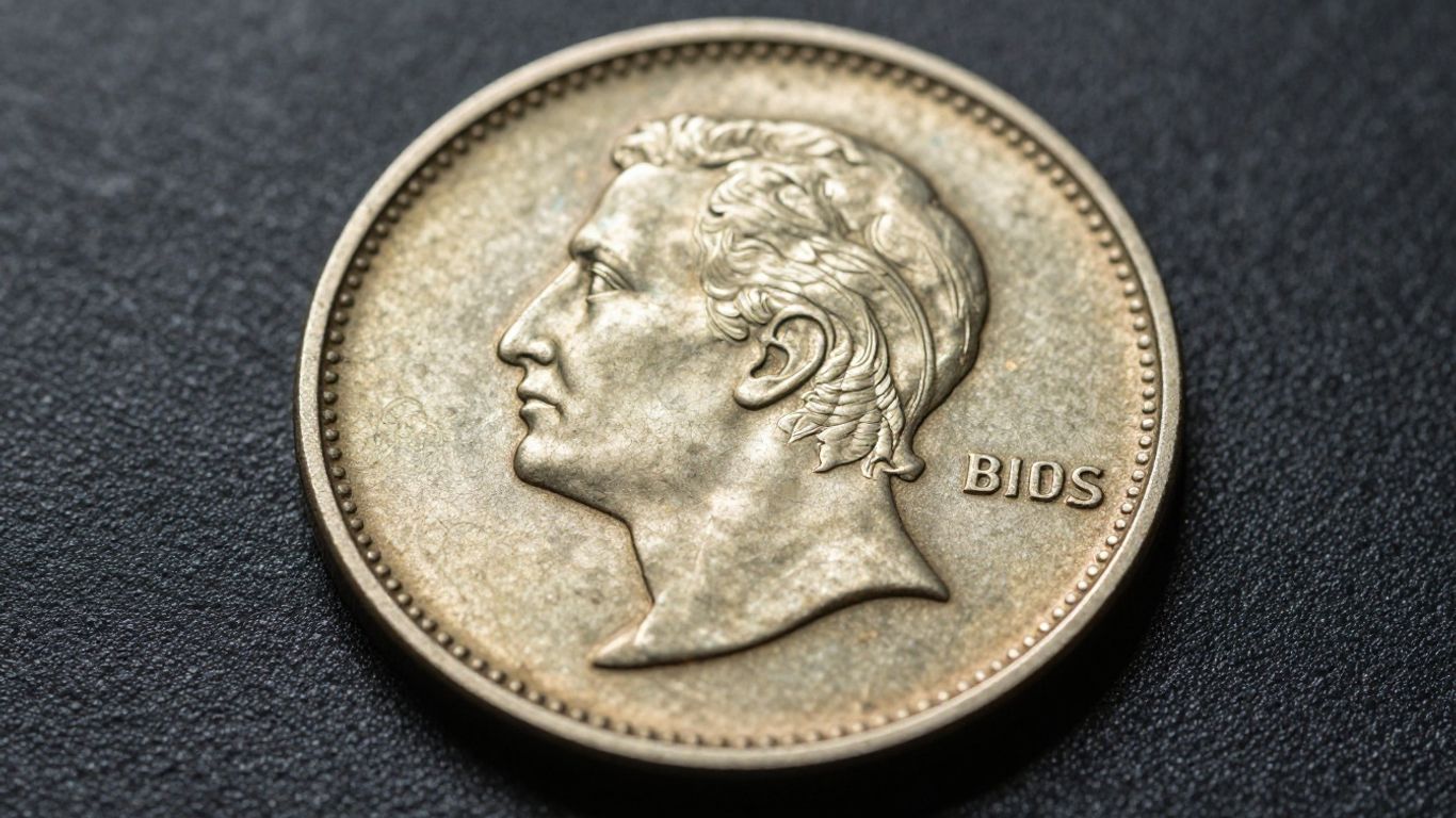 Close-up of an old, detailed coin with visible wear.