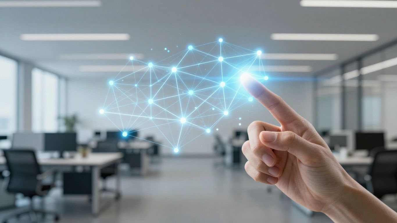 Abstract digital network connecting business elements.