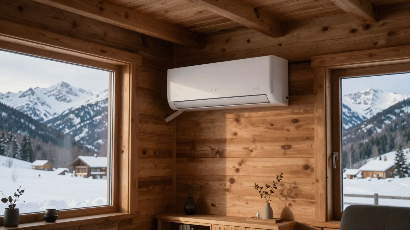 Ductless mini-split unit in a mountain cabin.