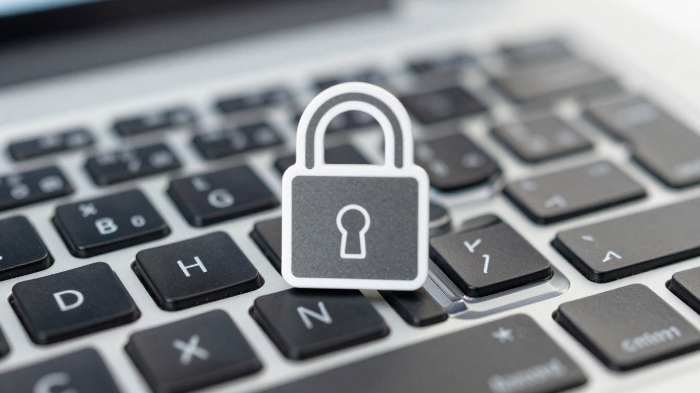 Laptop keyboard with a digital padlock icon.