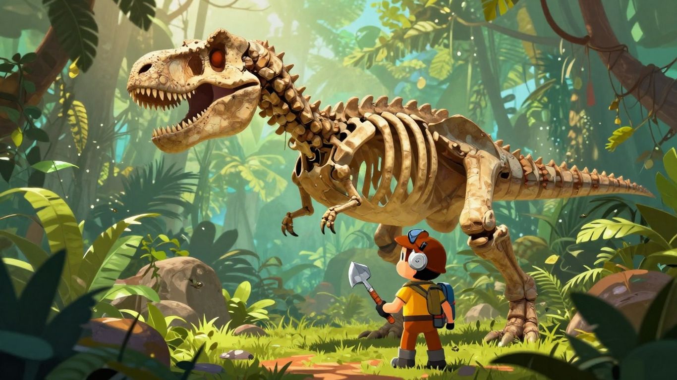 Player character exploring a dinosaur dig site in Dinosaur The Game.
