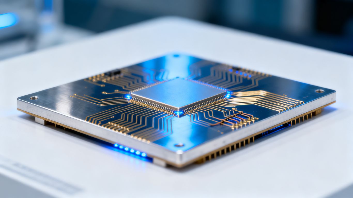 A clean studio view of a quantum chip processor