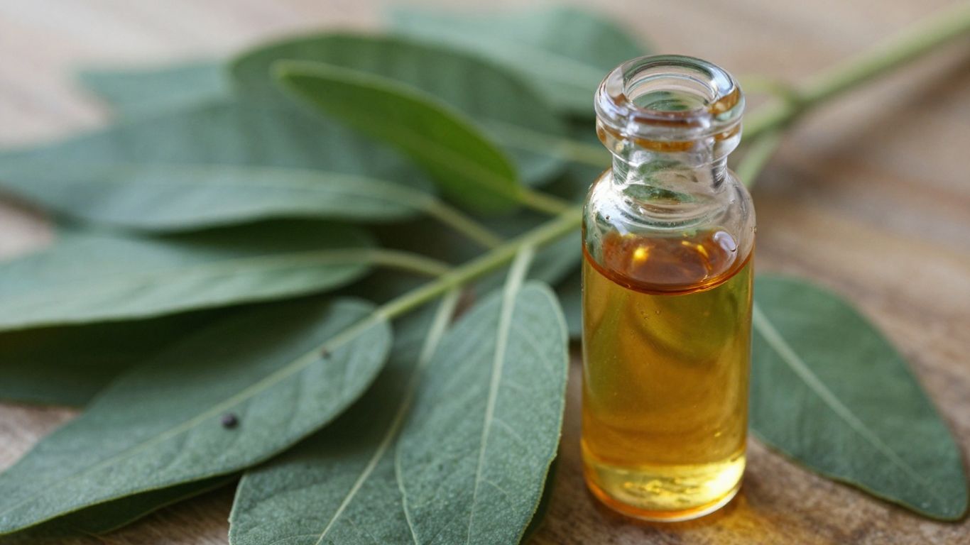 Patchouli leaves and oil vial