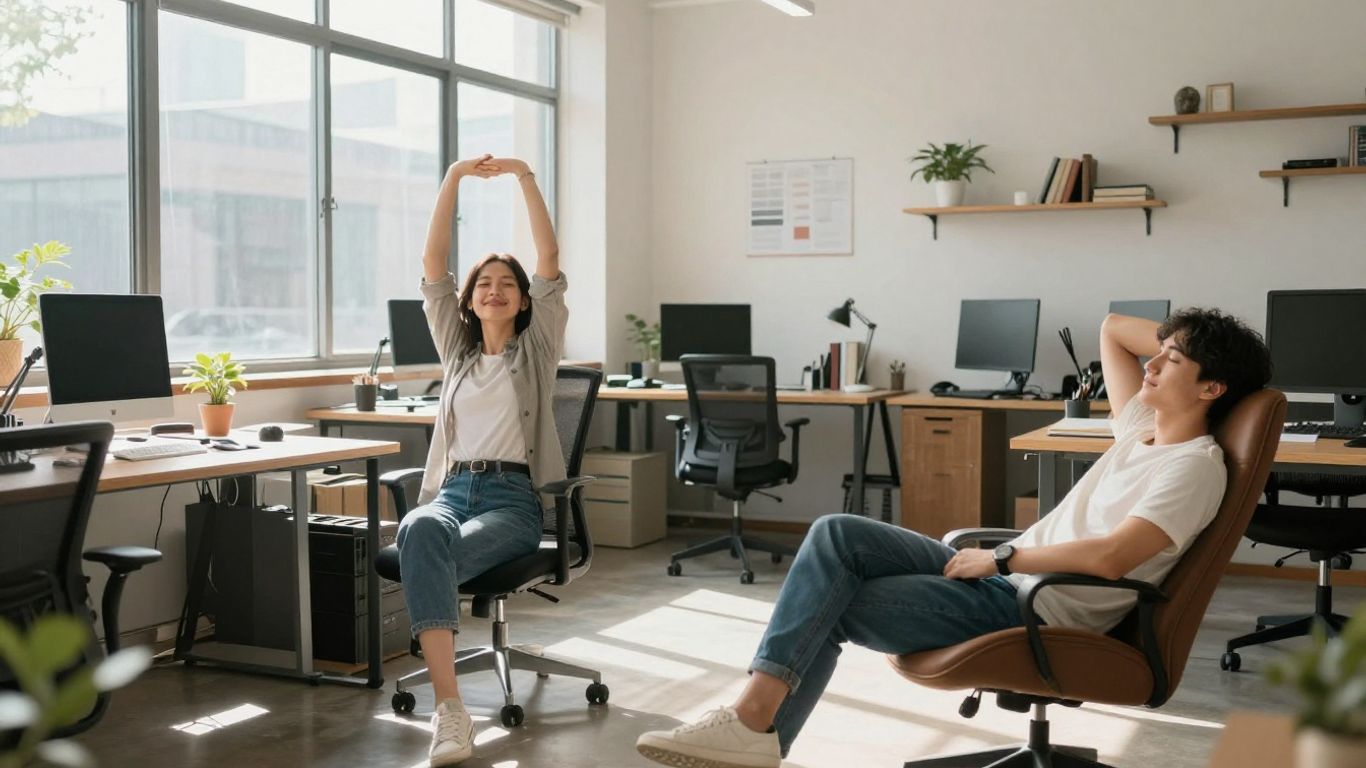 Person taking a refreshing break at work.