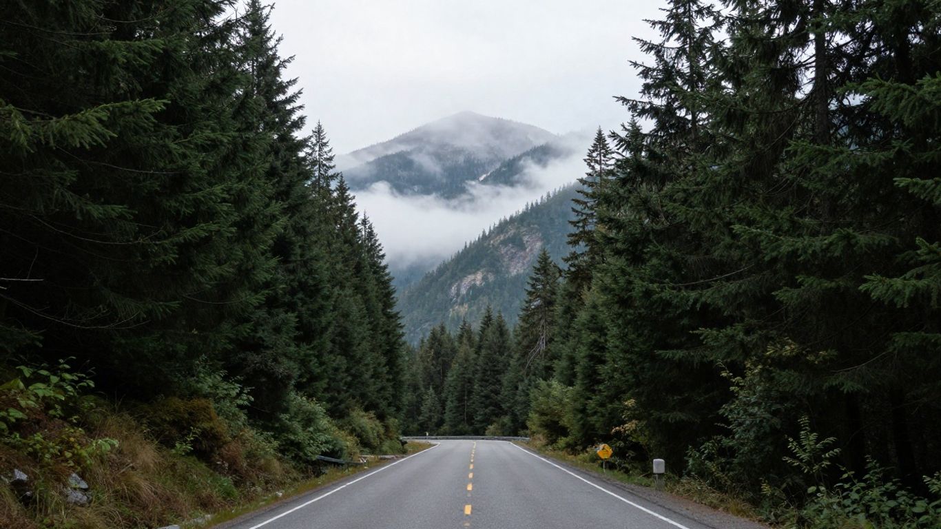 Scenic winding road in Oregon mountains