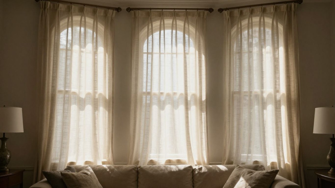 Elegant arched window coverings in a sunlit living room.