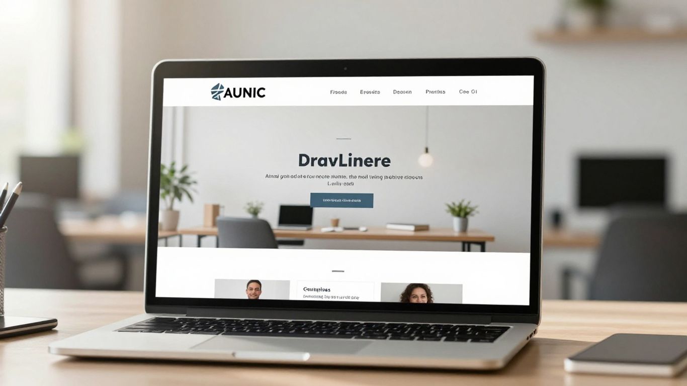 Nowoczesna strona internetowa na ekranie laptopa w biurze.