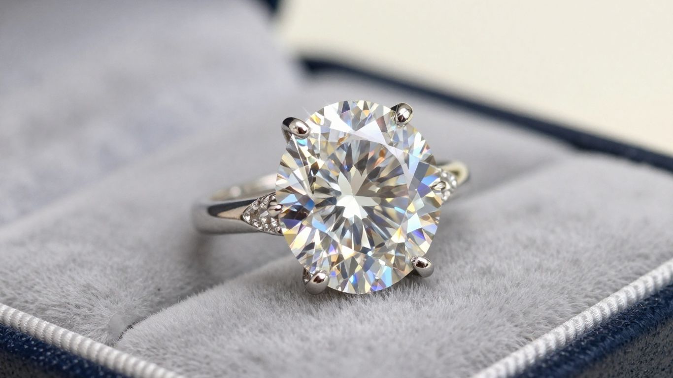 Sparkling certified diamond ring on velvet cushion.