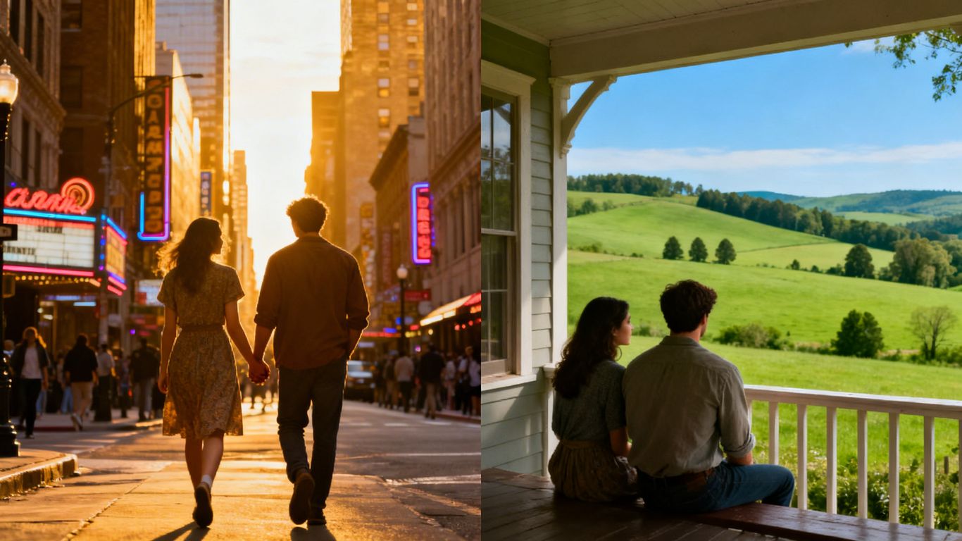 Couple in city vs. couple in countryside