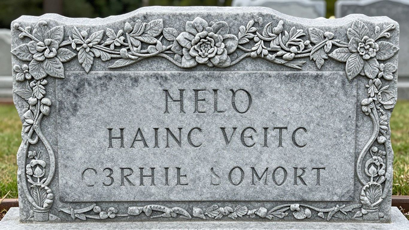 Custom headstone design with intricate carvings and engravings.