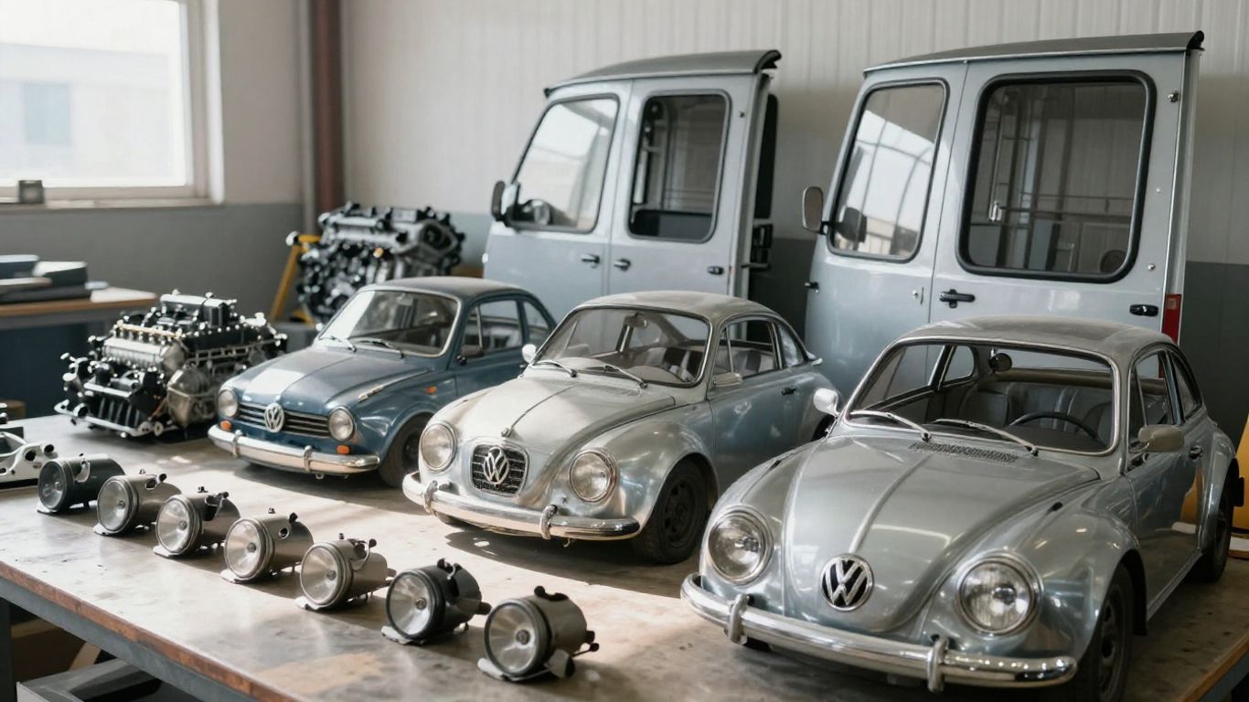 Volkswagen car parts in a workshop