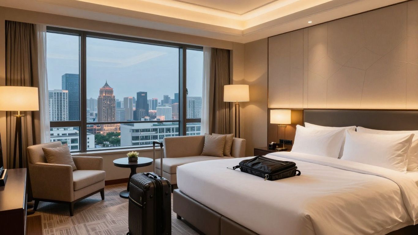Luxury hotel room with city view