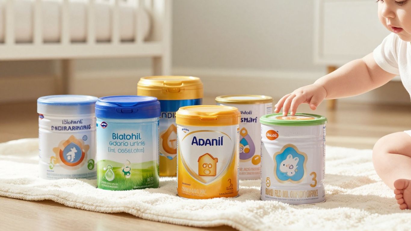 Latas de leche de fórmula para bebés en una guardería.