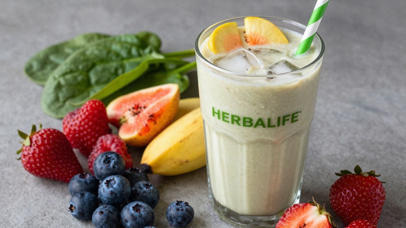 Herbalife shake with fresh fruits and vegetables.