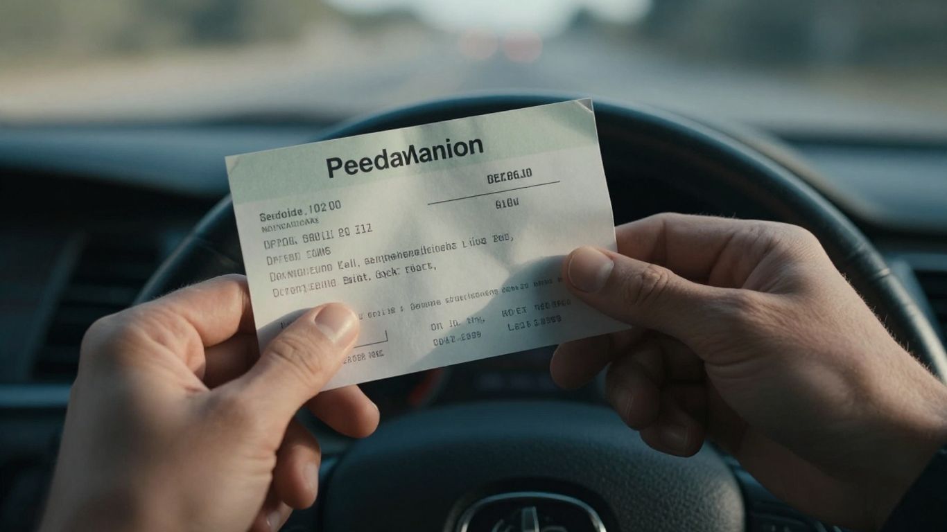 Speeding ticket in hand, driver's perspective.