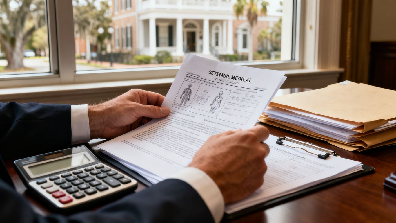 Attorney reviewing medical lien records