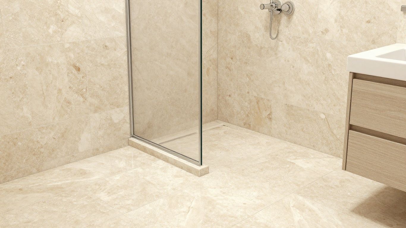 Ivory travertine floor and shower design sketch.