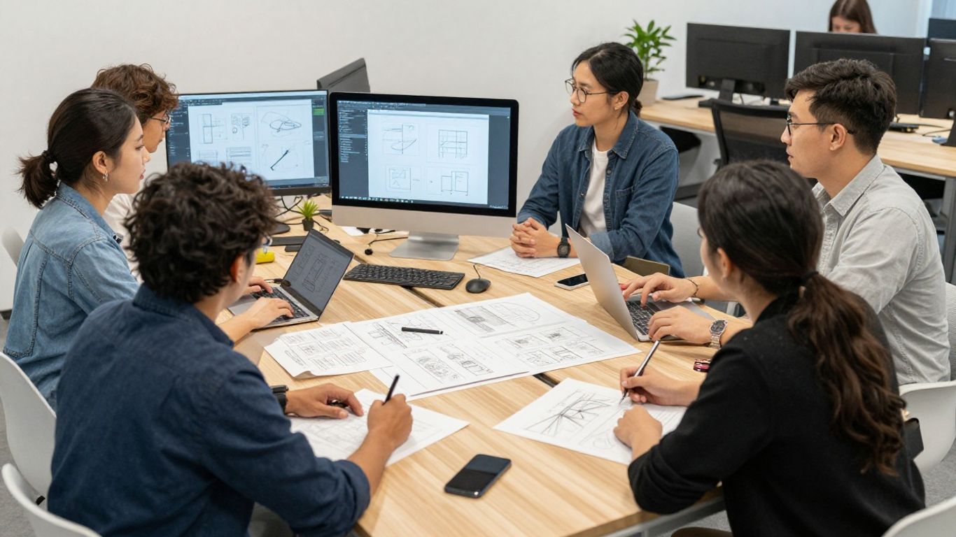 A diverse professional team designing websites
