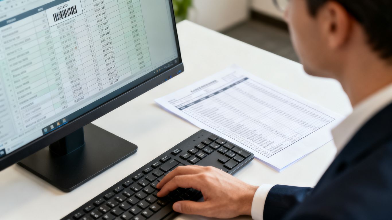 Persona revisando un código de producto en pantalla