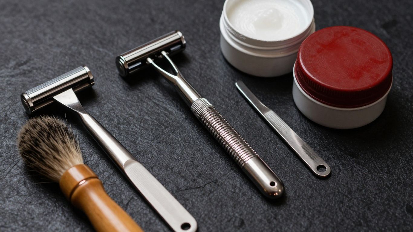 Traditional Turkish barber tools and grooming products.