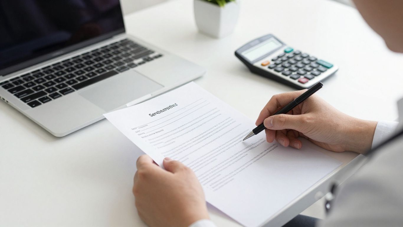 Billing agreement and calculator on an office desk