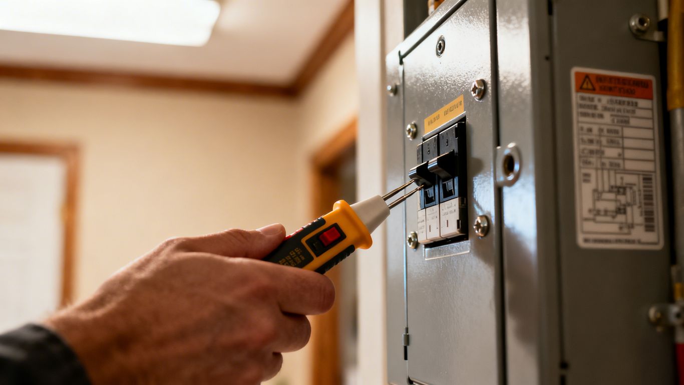Electrical panel inspection in a home.