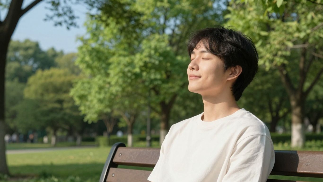 Person finding peace and managing anxiety outdoors.