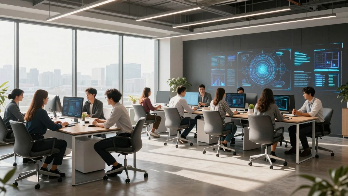 AI startup team working in a modern office.