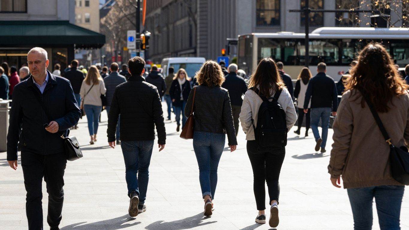 Crowded city streets with watchful civilians