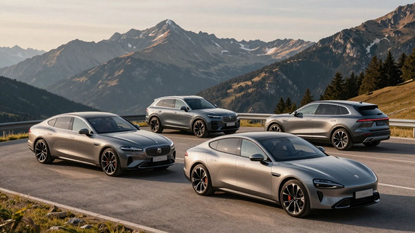 European flagship cars on a mountain road