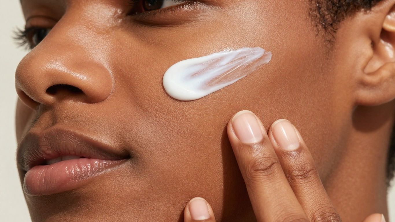 Person applying clear sunscreen on face