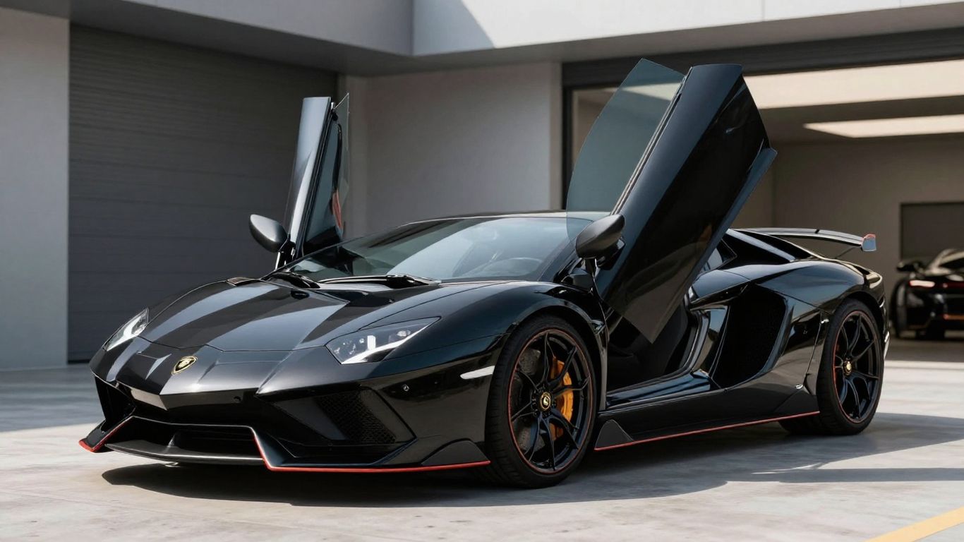 Lamborghini Revuelto supercar in a modern garage.