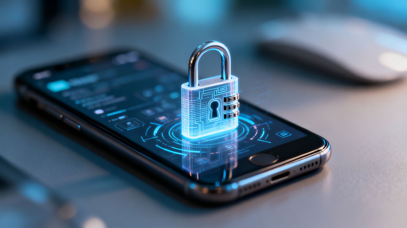 Smartphone with a digital padlock for security.