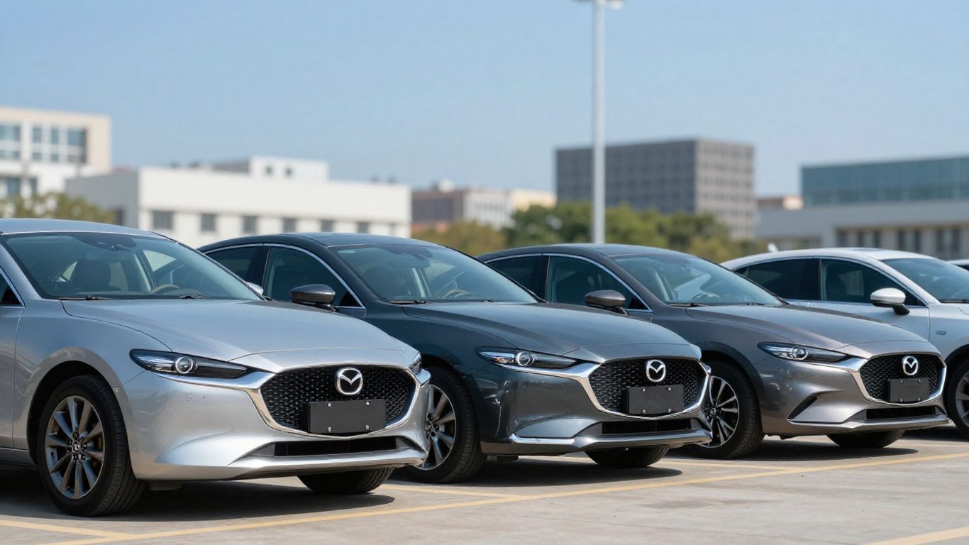 Mazda and Hyundai cars parked together.