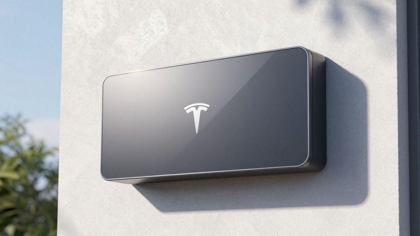 Tesla Powerwall on a modern home exterior.