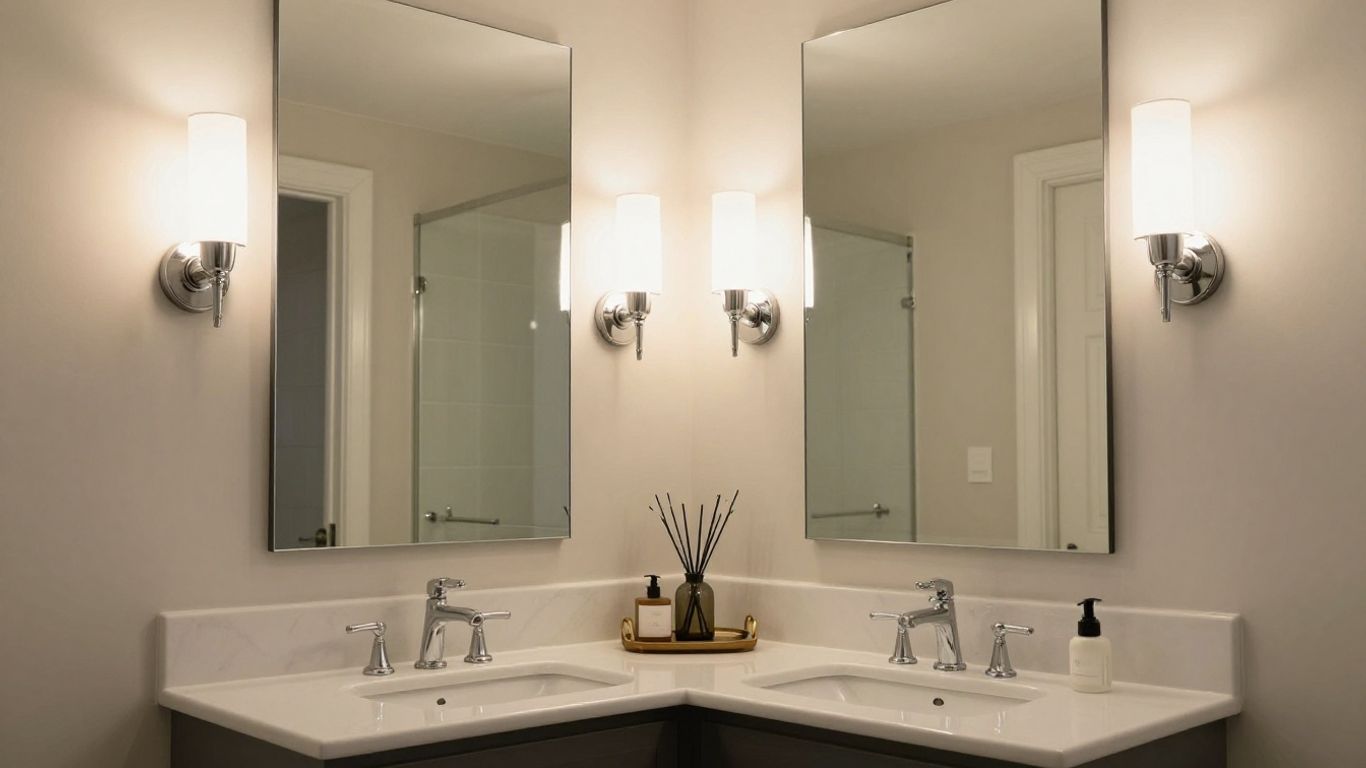 Modern bathroom with chrome wall lights above vanity