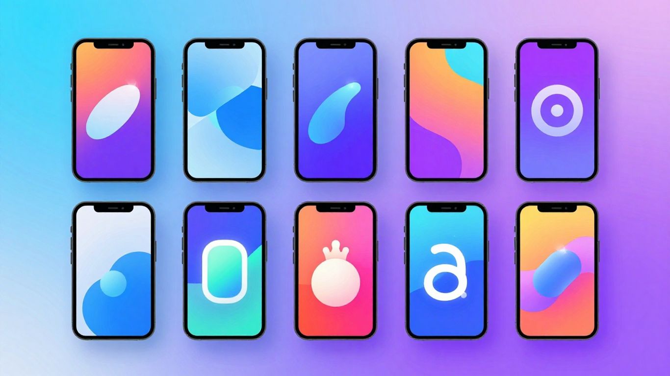 Ícones de aplicativos modernos e coloridos em um fundo vibrante.