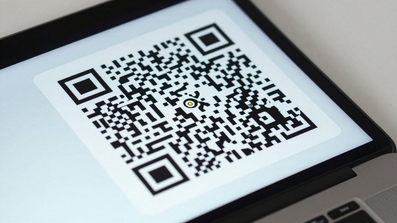 MacBook screen displaying a QR code.