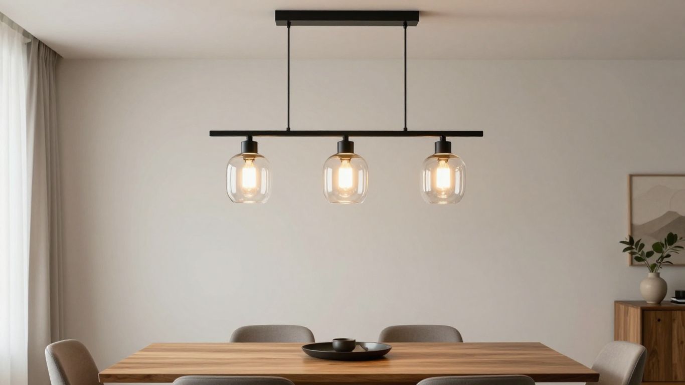 Stylish 3 light pendant over a dining table.