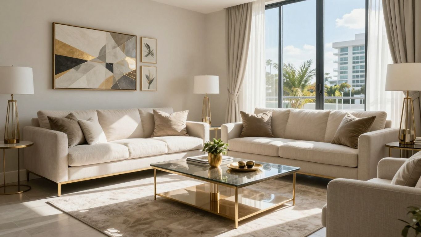 Stylish furniture in a sunny Fort Lauderdale Airbnb living room.