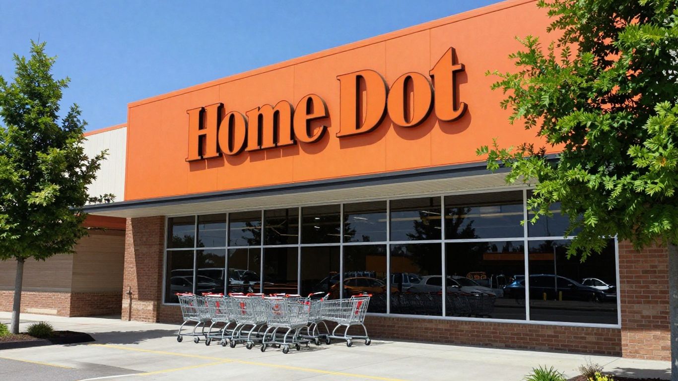Home Depot store exterior with orange sign and carts.