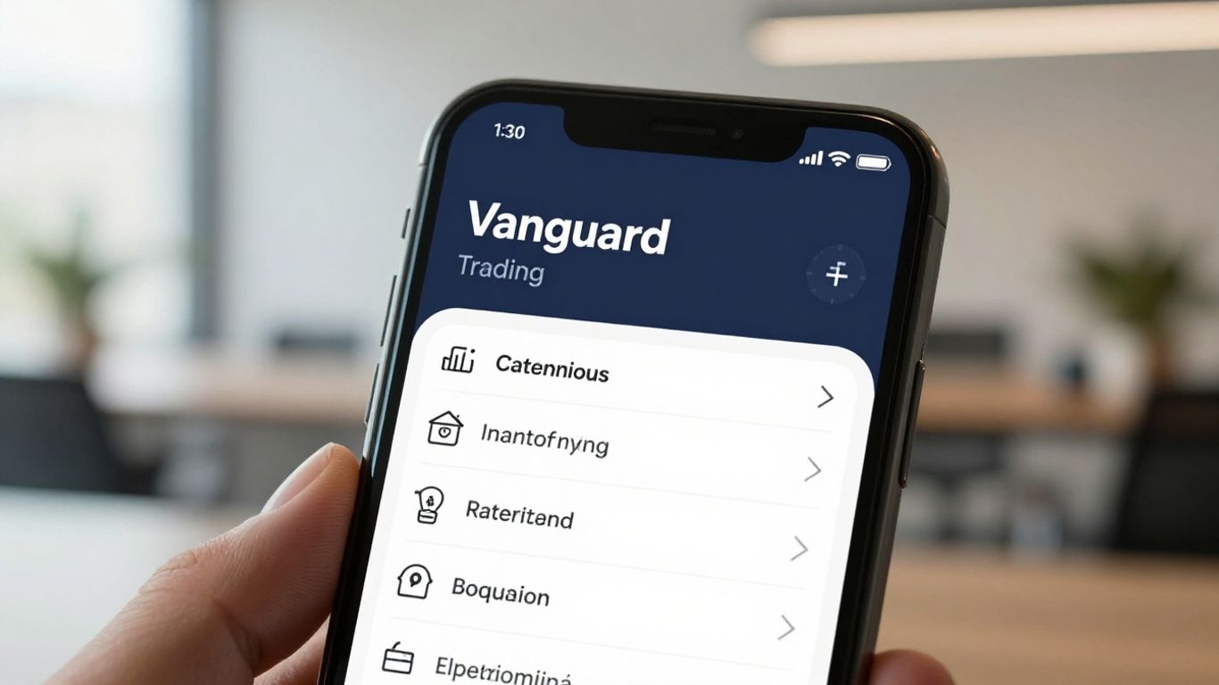 Vanguard stock trading app on a smartphone screen.
