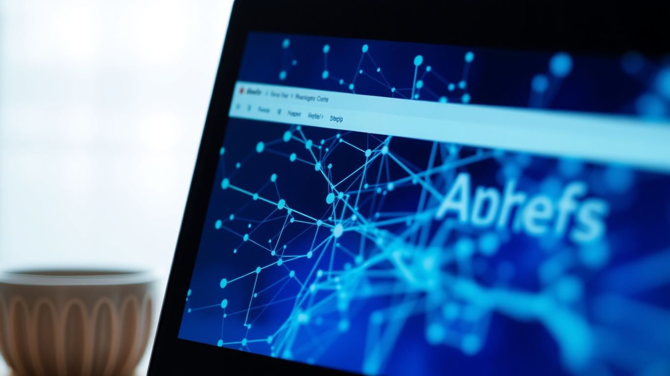 Ahrefs competitor research tool interface on a laptop screen.