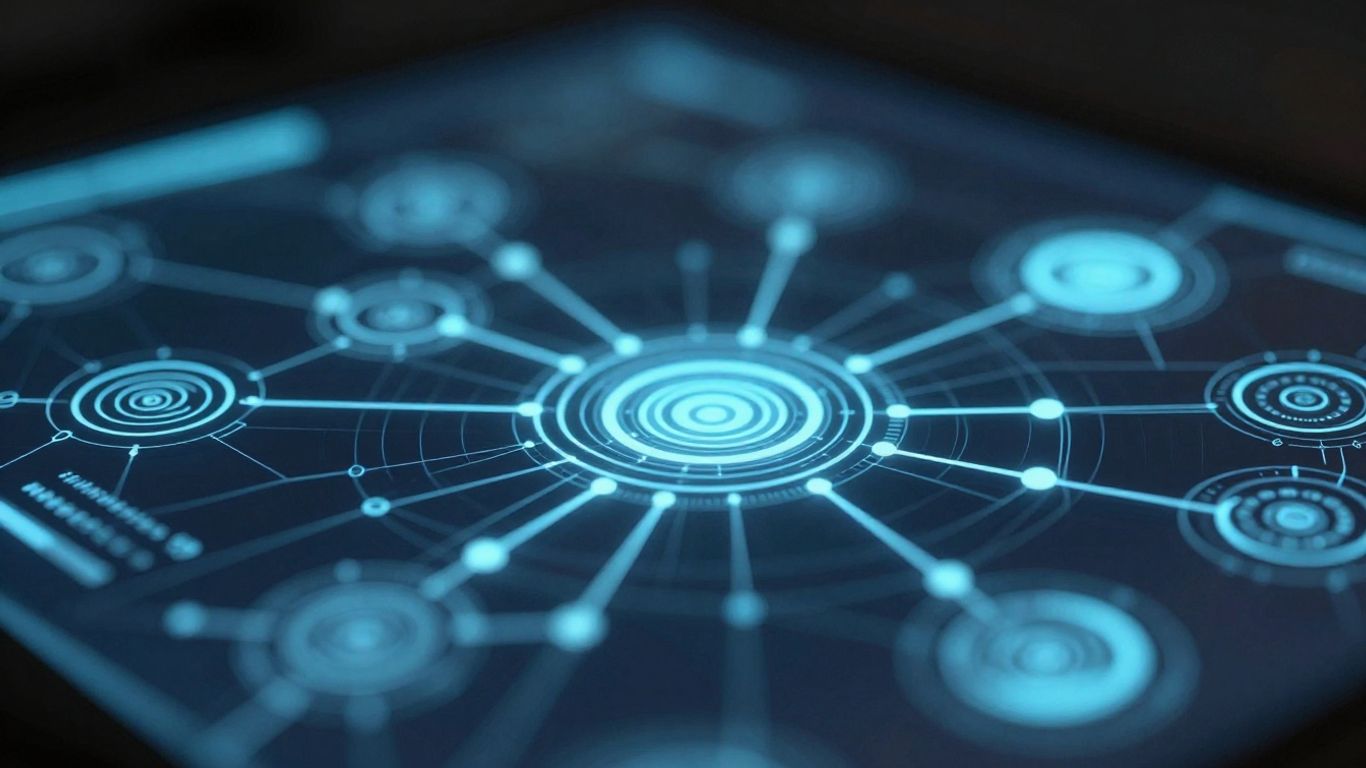 Interfaz digital segura con líneas de datos brillantes.