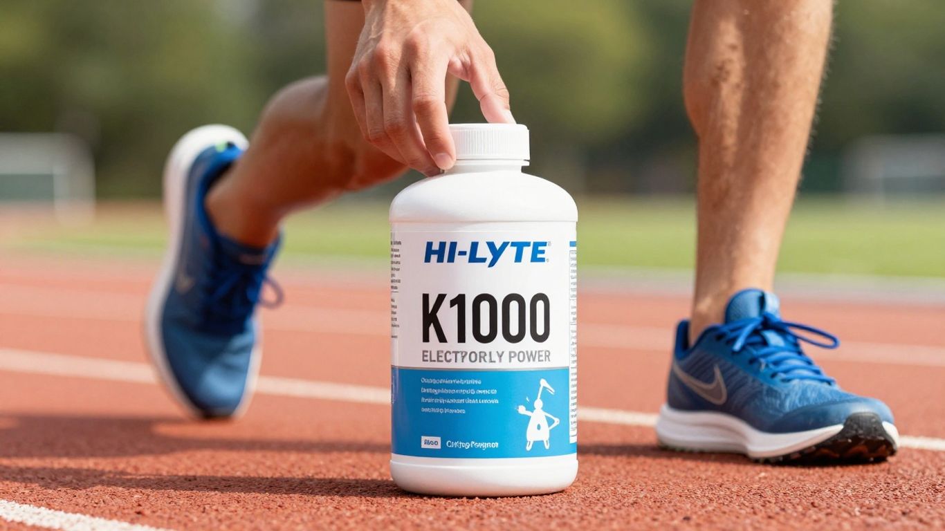 Hi-Lyte K1000 electrolyte powder container for runners.