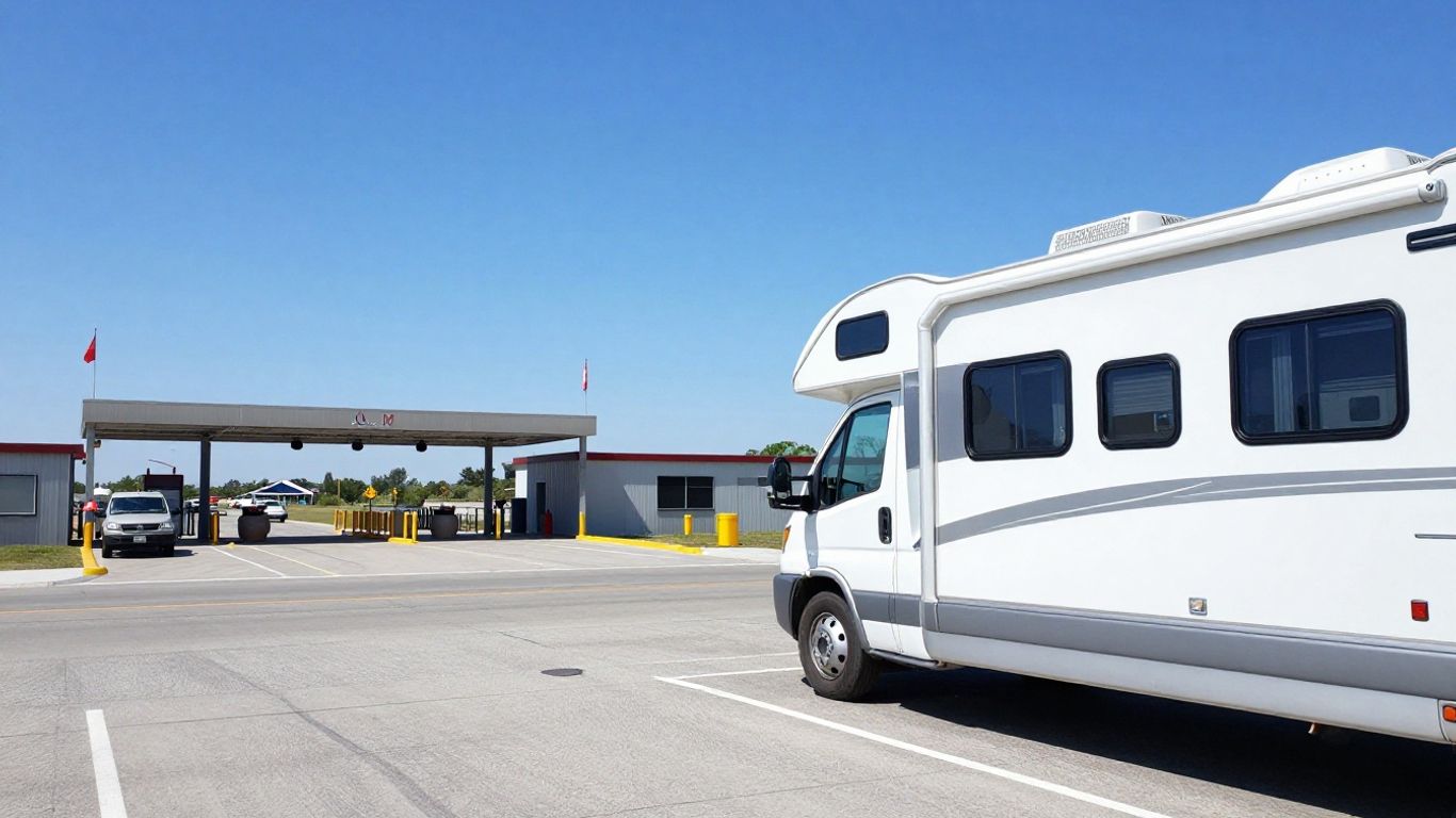 RV at a US-Canada border crossing.