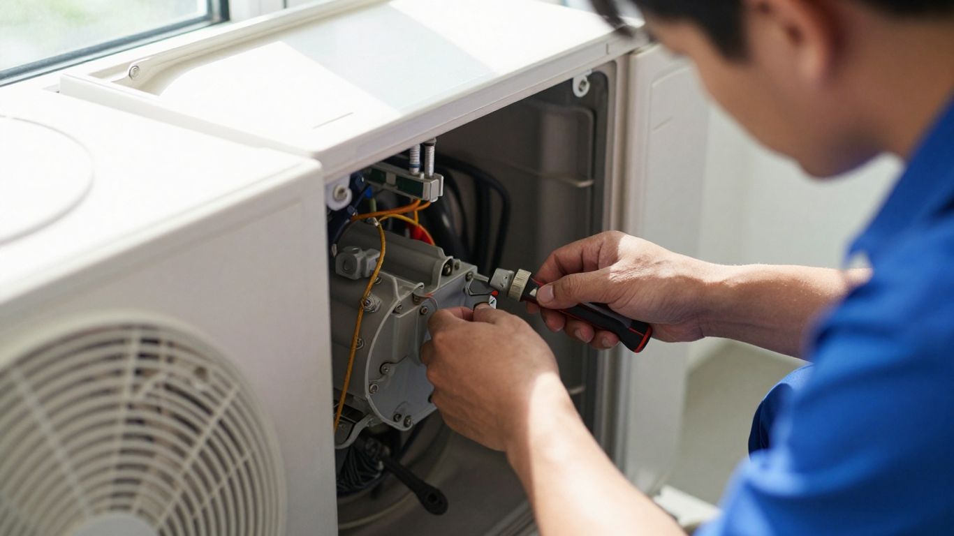 HVAC technician servicing an air conditioning unit.