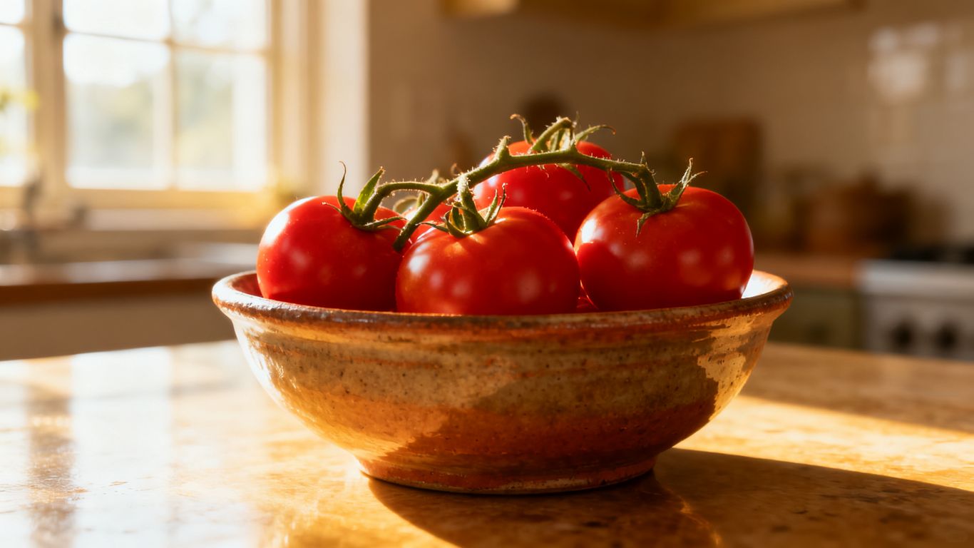 Frische Tomaten in einem luftigen Korb