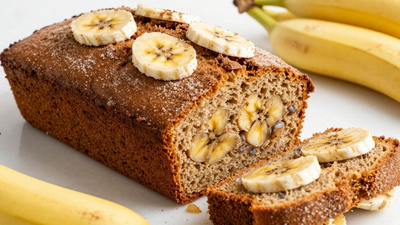 Moist sugar-free banana bread loaf with slices